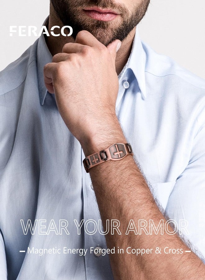 Feraco Copper Cross Magnetic Therapy Cooper Christian Bracelets with 3800 Gauss Magnets, Men's 99.99% Pure Copper - Image 2